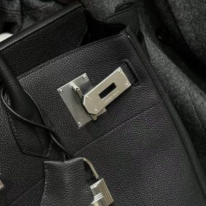 Hermes Birkin Hac 40 Bag Handmade In Togo Calfskin Leather Silver Hardware 89 Noir - Image 18