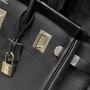 Hermes Birkin Hac 40 Bag Handmade In Togo Calfskin Leather Silver Hardware 89 Noir - Image 15