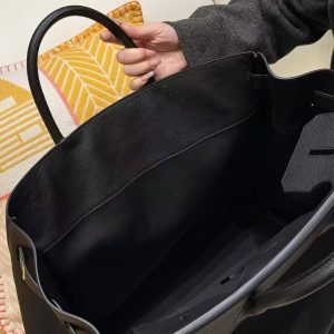 Hermes Birkin Hac 40 Bag Handmade In Togo Calfskin Leather Silver Hardware 89 Noir - Image 13