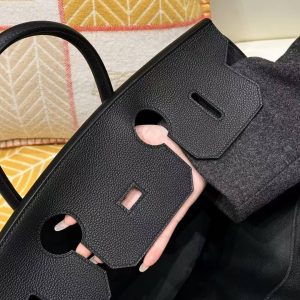 Hermes Birkin Hac 40 Bag Handmade In Togo Calfskin Leather Silver Hardware 89 Noir - Image 11