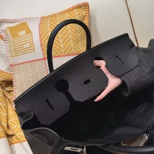Hermes Birkin Hac 40 Bag Handmade In Togo Calfskin Leather Silver Hardware 89 Noir - Image 10
