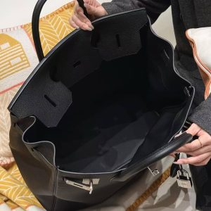 Hermes Birkin Hac 40 Bag Handmade In Togo Calfskin Leather Silver Hardware 89 Noir - Image 9