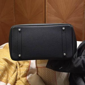Hermes Birkin Hac 40 Bag Handmade In Togo Calfskin Leather Silver Hardware 89 Noir - Image 8
