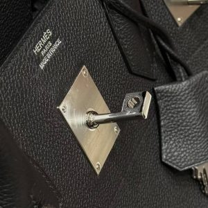 Hermes Birkin Hac 40 Bag Handmade In Togo Calfskin Leather Silver Hardware 89 Noir - Image 7