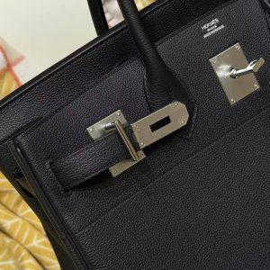Hermes Birkin Hac 40 Bag Handmade In Togo Calfskin Leather Silver Hardware 89 Noir - Image 6