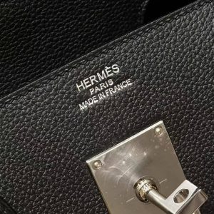 Hermes Birkin Hac 40 Bag Handmade In Togo Calfskin Leather Silver Hardware 89 Noir - Image 3