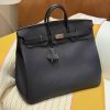 Hermes Birkin Hac 50 Bag Handmade In Togo Calfskin Leather Silver Hardware Noir