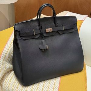 Hermes Birkin Hac 50 Bag Handmade In Togo Calfskin Leather Silver Hardware Noir