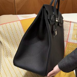 Hermes Birkin Hac 50 Bag Handmade In Togo Calfskin Leather Silver Hardware Noir - Image 22