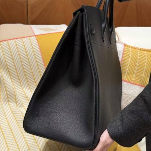 Hermes Birkin Hac 50 Bag Handmade In Togo Calfskin Leather Silver Hardware Noir - Image 21