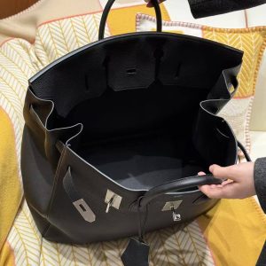 Hermes Birkin Hac 50 Bag Handmade In Togo Calfskin Leather Silver Hardware Noir - Image 19