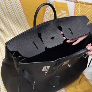Hermes Birkin Hac 50 Bag Handmade In Togo Calfskin Leather Silver Hardware Noir - Image 15