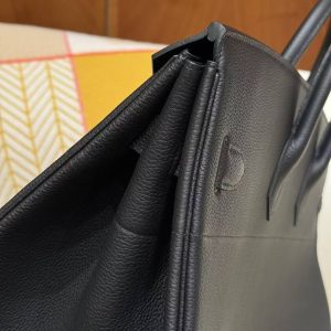 Hermes Birkin Hac 50 Bag Handmade In Togo Calfskin Leather Silver Hardware Noir - Image 13