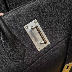 Hermes Birkin Hac 50 Bag Handmade In Togo Calfskin Leather Silver Hardware Noir - Image 6