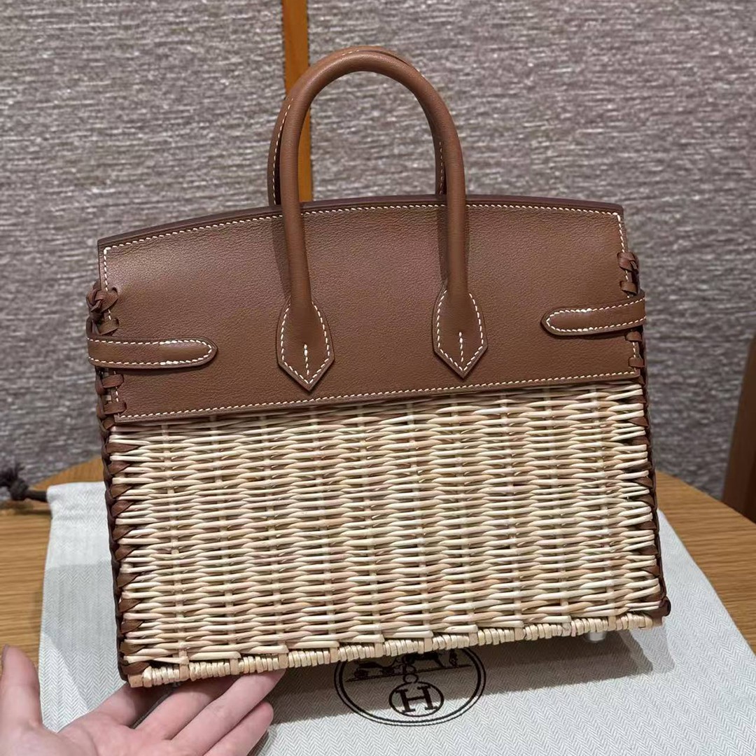 Hermes Birkin Picnic 25 Bag Handmade In Swift Calfskin Leather Silver Hardware 37 Gold - Image 2