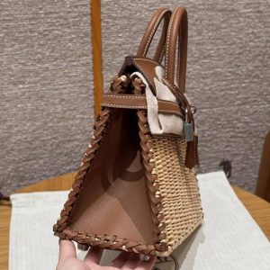 Hermes Birkin Picnic 25 Bag Handmade In Swift Calfskin Leather Silver Hardware 37 Gold - Image 18
