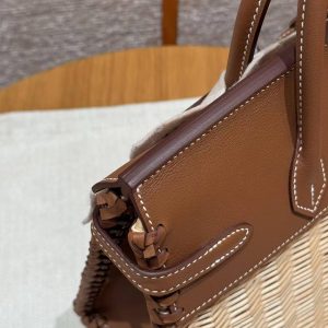 Hermes Birkin Picnic 25 Bag Handmade In Swift Calfskin Leather Silver Hardware 37 Gold - Image 13