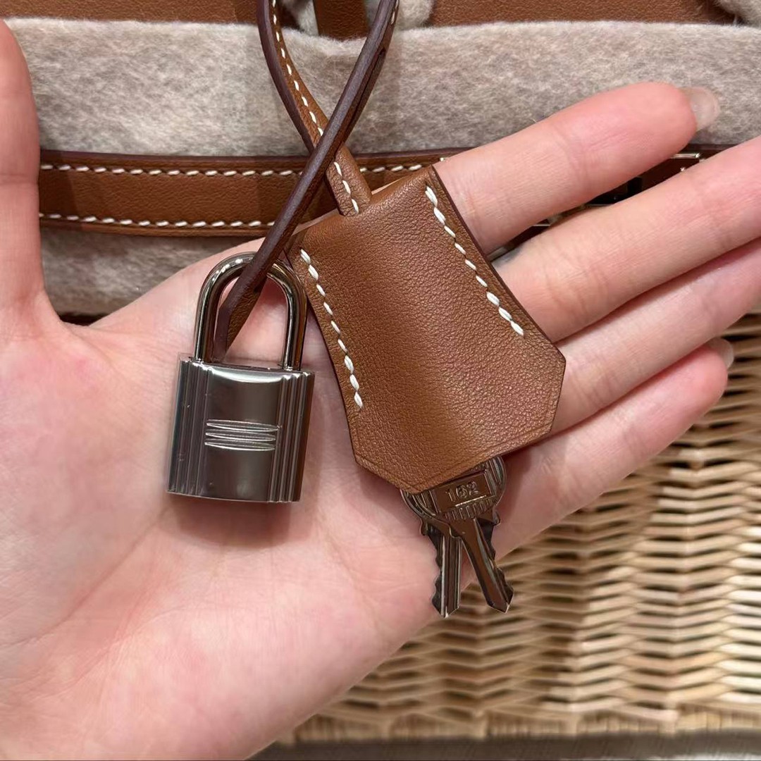 Hermes Birkin Picnic 25 Bag Handmade In Swift Calfskin Leather Silver Hardware 37 Gold - Image 12