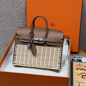 Hermes Birkin Picnic 25 Bag Handmade In Swift Calfskin Leather Silver Hardware 37 Gold - Image 11