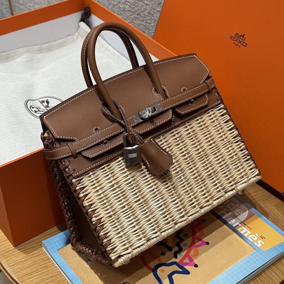 Hermes Birkin Picnic 25 Bag Handmade In Swift Calfskin Leather Silver Hardware 37 Gold - Image 10