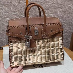 Hermes Birkin Picnic 25 Bag Handmade In Swift Calfskin Leather Silver Hardware 37 Gold - Image 8