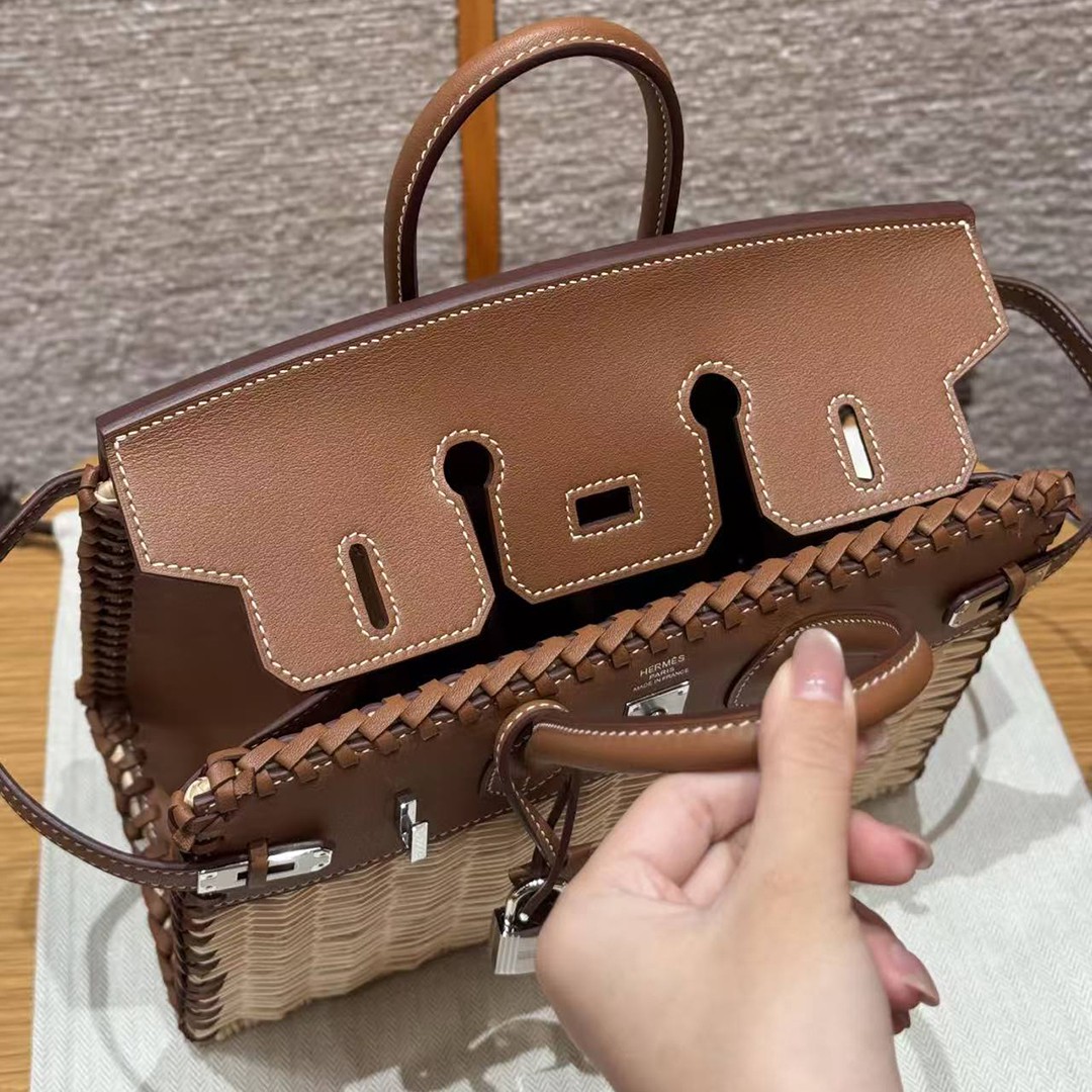 Hermes Birkin Picnic 25 Bag Handmade In Swift Calfskin Leather Silver Hardware 37 Gold - Image 6