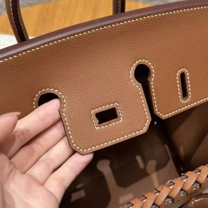 Hermes Birkin Picnic 25 Bag Handmade In Swift Calfskin Leather Silver Hardware 37 Gold - Image 5