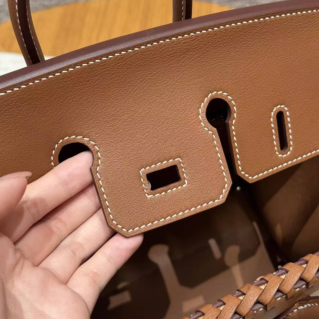 Hermes Birkin Picnic 25 Bag Handmade In Swift Calfskin Leather Silver Hardware 37 Gold - Image 5