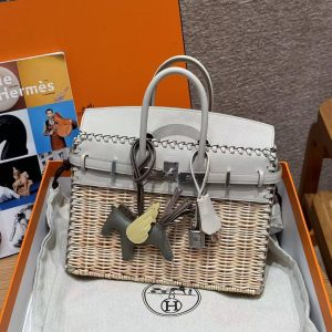 Hermes Birkin Picnic 25 Bag Handmade In Swift Calfskin Leather Silver Hardware 8L Beton - Image 2