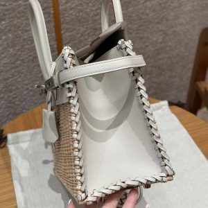 Hermes Birkin Picnic 25 Bag Handmade In Swift Calfskin Leather Silver Hardware 8L Beton - Image 17