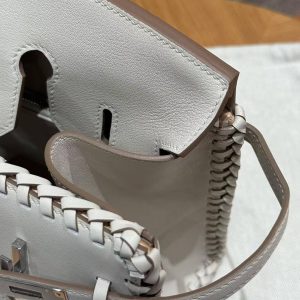 Hermes Birkin Picnic 25 Bag Handmade In Swift Calfskin Leather Silver Hardware 8L Beton - Image 15