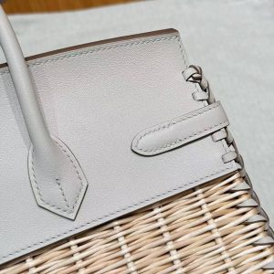 Hermes Birkin Picnic 25 Bag Handmade In Swift Calfskin Leather Silver Hardware 8L Beton - Image 13