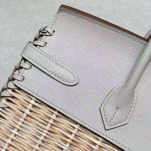 Hermes Birkin Picnic 25 Bag Handmade In Swift Calfskin Leather Silver Hardware 8L Beton - Image 12