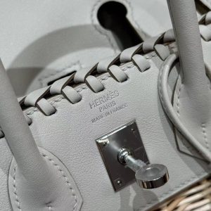 Hermes Birkin Picnic 25 Bag Handmade In Swift Calfskin Leather Silver Hardware 8L Beton - Image 10