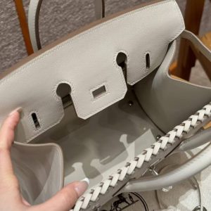 Hermes Birkin Picnic 25 Bag Handmade In Swift Calfskin Leather Silver Hardware 8L Beton - Image 9