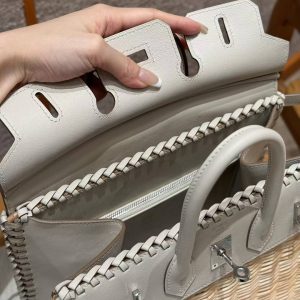 Hermes Birkin Picnic 25 Bag Handmade In Swift Calfskin Leather Silver Hardware 8L Beton - Image 8