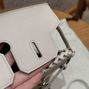 Hermes Birkin Picnic 25 Bag Handmade In Swift Calfskin Leather Silver Hardware 8L Beton - Image 5
