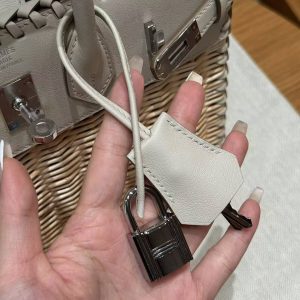 Hermes Birkin Picnic 25 Bag Handmade In Swift Calfskin Leather Silver Hardware 8L Beton - Image 3