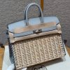 Hermes Birkin Picnic 25 Bag Handmade In Swift Leather Silver Hardware 8U Blue Glacier