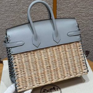 Alternative view of Hermes Birkin Picnic 25 Bag Handmade In Swift Leather Silver Hardware 8U Blue Glacier