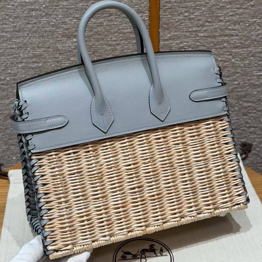 Hermes Birkin Picnic 25 Bag Handmade In Swift Leather Silver Hardware 8U Blue Glacier - Image 2