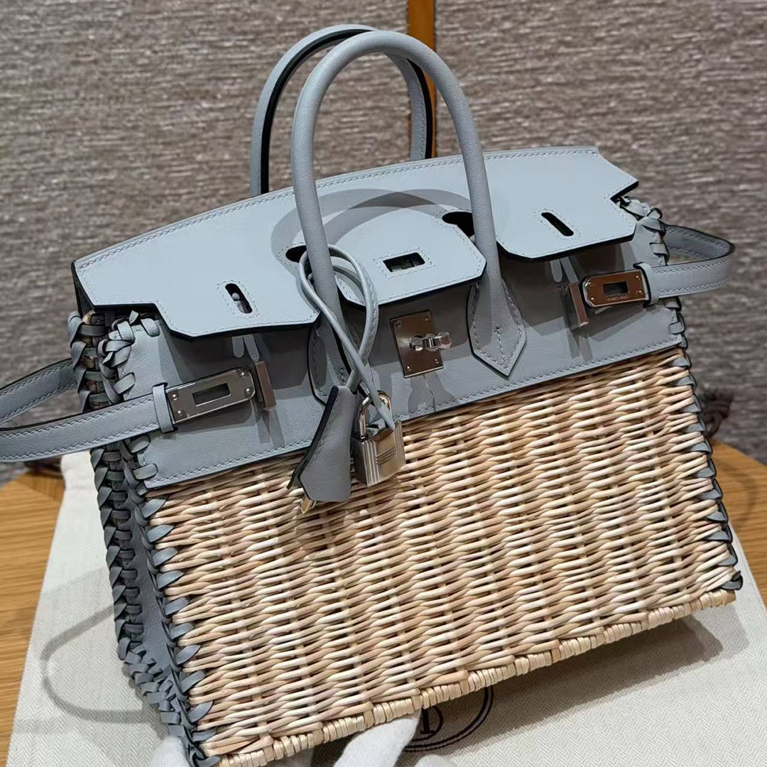 Hermes Birkin Picnic 25 Bag Handmade In Swift Leather Silver Hardware 8U Blue Glacier - Image 10