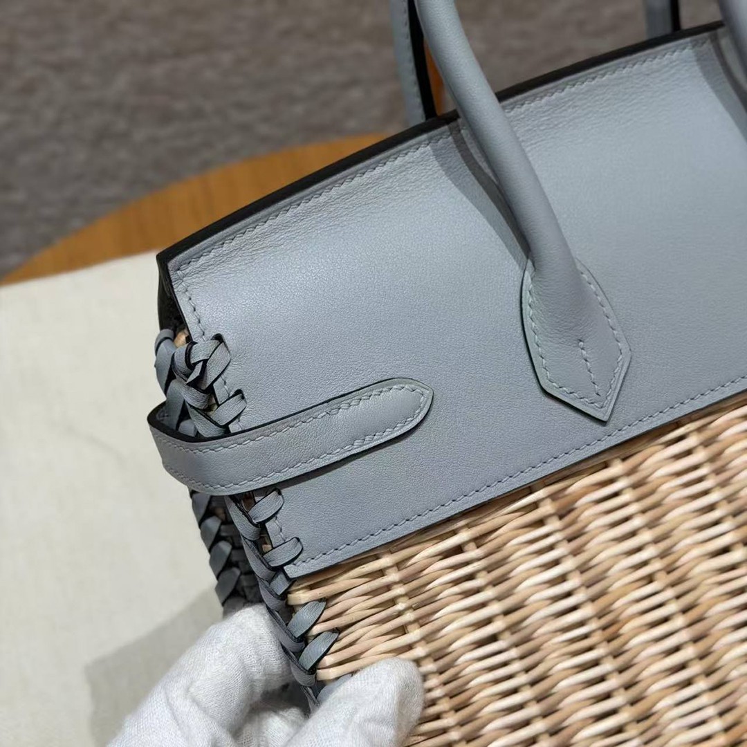 Hermes Birkin Picnic 25 Bag Handmade In Swift Leather Silver Hardware 8U Blue Glacier - Image 6