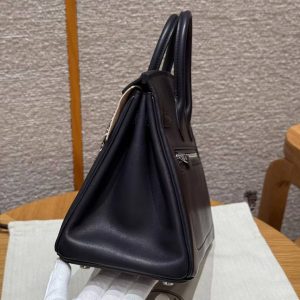 Hermes Birkin Rock 25 Bag Handmade In Volupto Calfskin Leather And Canvas Silver Hardware 89 Noir - Image 18
