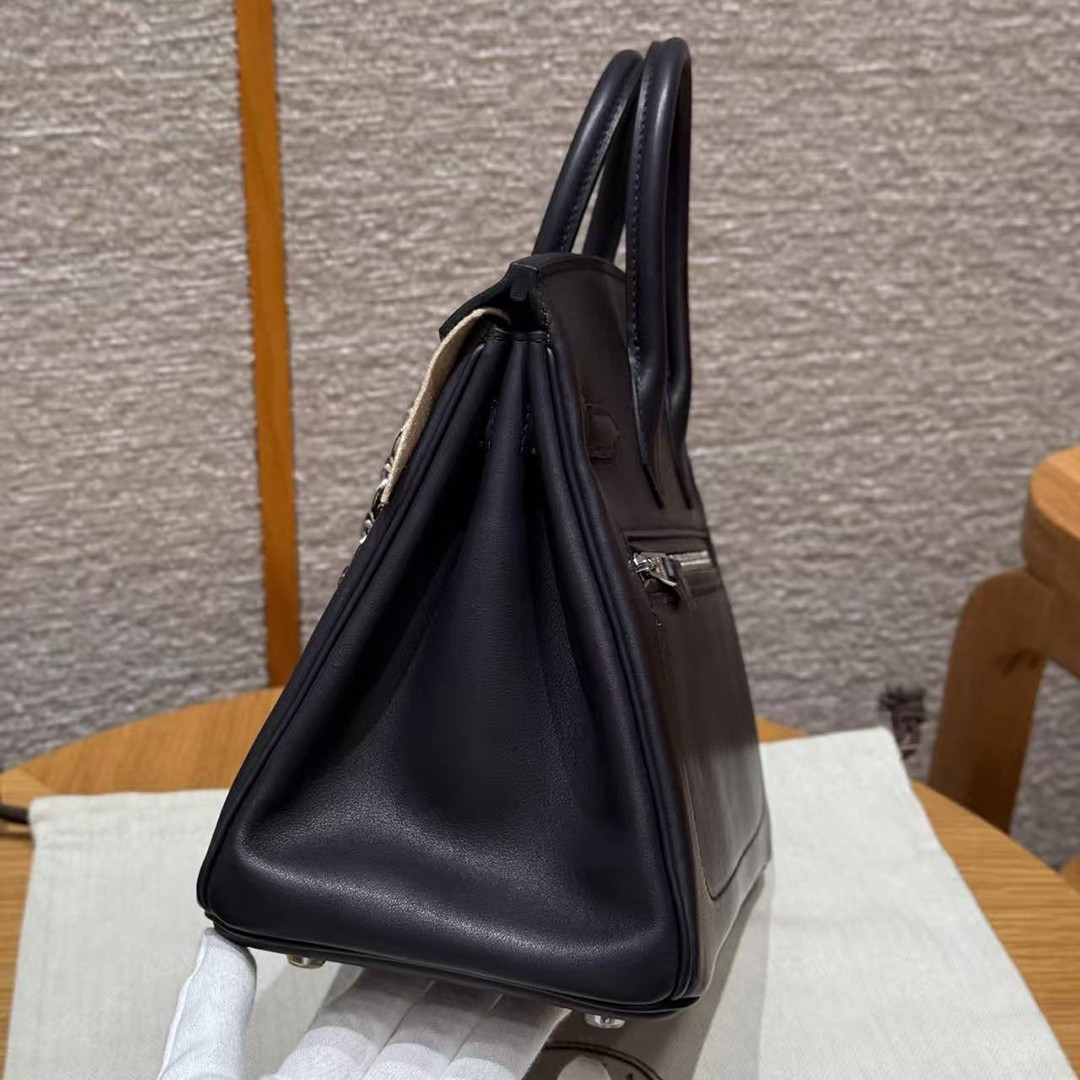 Hermes Birkin Rock 25 Bag Handmade In Volupto Calfskin Leather And Canvas Silver Hardware 89 Noir - Image 18