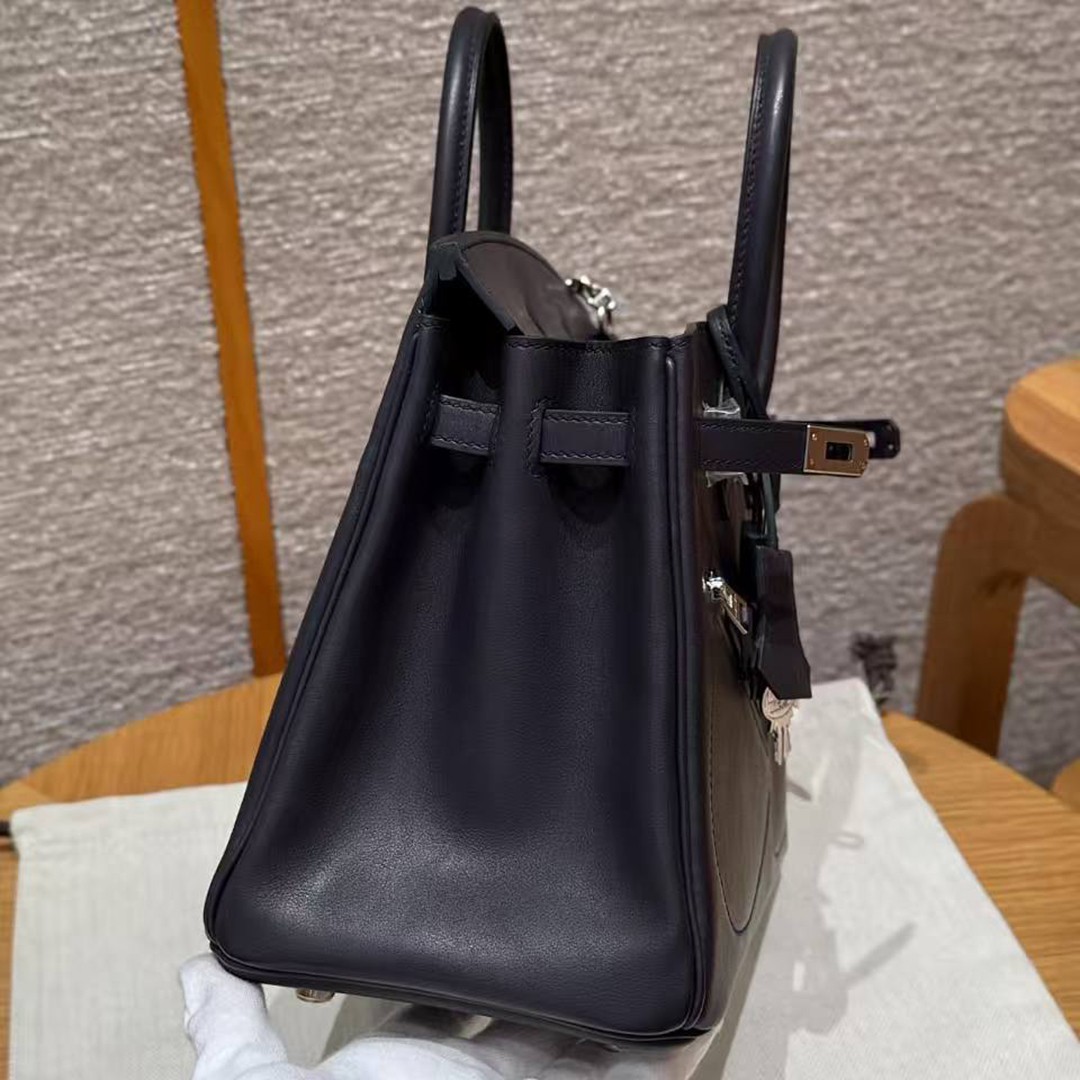 Hermes Birkin Rock 25 Bag Handmade In Volupto Calfskin Leather And Canvas Silver Hardware 89 Noir - Image 16