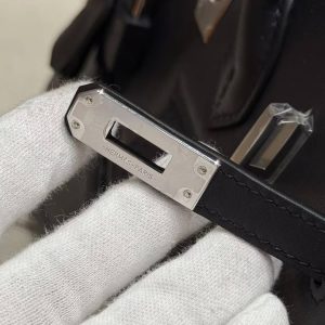 Hermes Birkin Rock 25 Bag Handmade In Volupto Calfskin Leather And Canvas Silver Hardware 89 Noir - Image 14