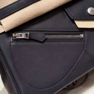 Hermes Birkin Rock 25 Bag Handmade In Volupto Calfskin Leather And Canvas Silver Hardware 89 Noir - Image 10