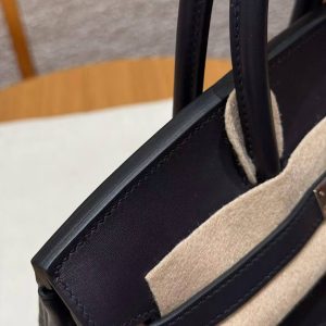 Hermes Birkin Rock 25 Bag Handmade In Volupto Calfskin Leather And Canvas Silver Hardware 89 Noir - Image 7
