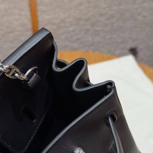 Hermes Birkin Rock 25 Bag Handmade In Volupto Calfskin Leather And Canvas Silver Hardware 89 Noir - Image 6